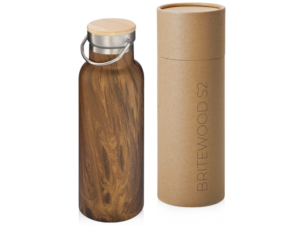 Вакуумный термос Britewood S2, 500 мл, бамбуковая крышка, крафтовый тубус